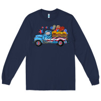 Navy american truck and flag with stars Long Sleeve Tee - HRA Design Shop
