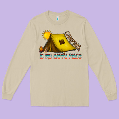 Camping Is My Happy Place Long Sleeve Tee Designed By Cowhidedigitalart