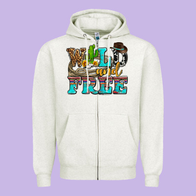 Wild And Free With Cactus Zipper Hoodie Designed By Adodesignshop