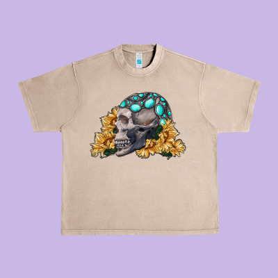 Skull With Sunflowers Urban Heavy Tee Designed By Ranaportraitstore