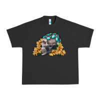 Pigment Black skull with sunflowers Urban Heavy Tee - RanaPortraitStore