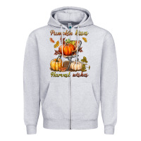 Heather Grey pumpkin kisses harvest wishes Zipper Hoodie - BundleAndBundleShop