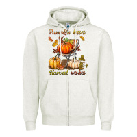 Oatmeal Heather pumpkin kisses harvest wishes Zipper Hoodie - BundleAndBundleShop