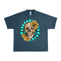 Midnight Navy skull with gemstone and sunflower Urban Heavy Tee - RanaPortraitStore