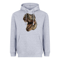 Heather Grey Tyrannosaurus T Rex Face Heavyweight Hoodie - LillyAllenDesigns