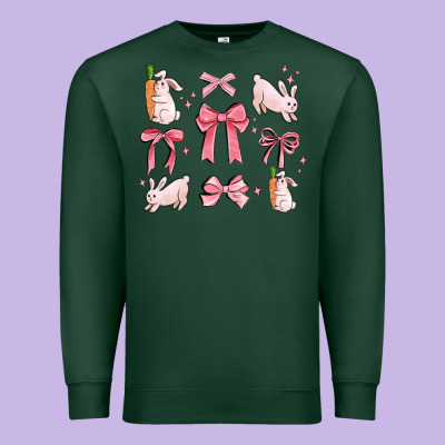 Pink Ribbons With Rabbits Premium Sweatshirt Designed By Maliassmallbusiness