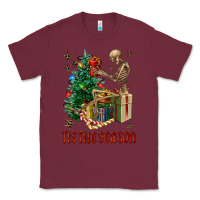 Burgundy Skeleton tis the season Classic Tee - FaDigitalArtStudio