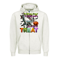 Oatmeal Heather trick rawr treat Zipper Hoodie - BundleAndBundleShop