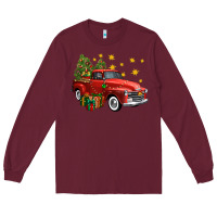 Burgundy christmas truck Long Sleeve Tee - FaDigitalArtStudio