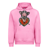 Fuchsia Pink baby pig with leopard heart Urban Hoodie - BarkalooDesign