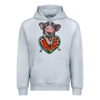 Heather Grey baby pig with leopard heart Urban Hoodie - BarkalooDesign