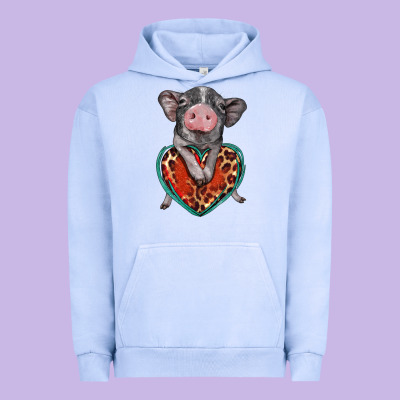 Baby Pig With Leopard Heart Urban Hoodie Designed By Barkaloodesign