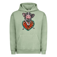 Pigment Oil Green baby pig with leopard heart Urban Hoodie - BarkalooDesign