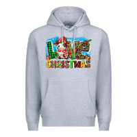 Heather Grey love christmas cow Premium Hoodie - MaliasSmallBusiness