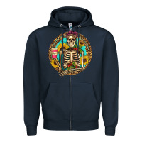 Navy western skeleton coffee sunflowers Zipper Hoodie - Artiststas