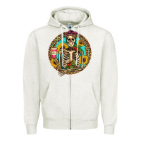 Oatmeal Heather western skeleton coffee sunflowers Zipper Hoodie - Artiststas