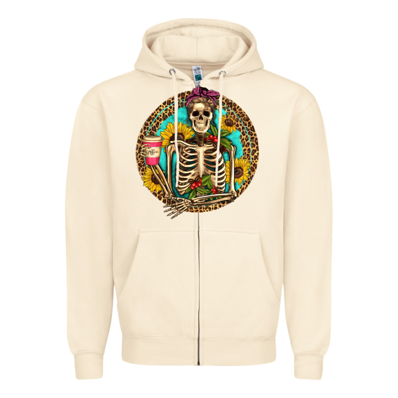 Western Skeleton Coffee Sunflowers Zipper Hoodie by Artiststas | Teevron