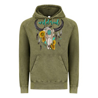 Vintage Olive wild soul boho bull skull Vintage Hoodie - texasbilliewilder