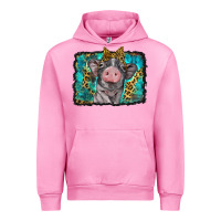 Fuchsia Pink baby pig with leopard background Urban Hoodie - BarkalooDesign