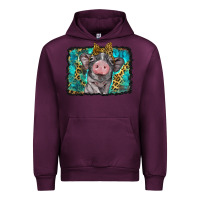 Mauve Wine baby pig with leopard background Urban Hoodie - BarkalooDesign