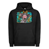 Pigment Black baby pig with leopard background Urban Hoodie - BarkalooDesign