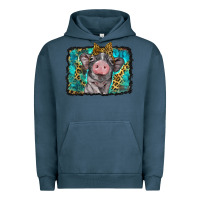 Pigment Midnight Navy baby pig with leopard background Urban Hoodie - BarkalooDesign