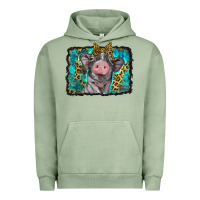 Pigment Oil Green baby pig with leopard background Urban Hoodie - BarkalooDesign