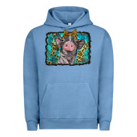 Pigment Pebble Blue baby pig with leopard background Urban Hoodie - BarkalooDesign