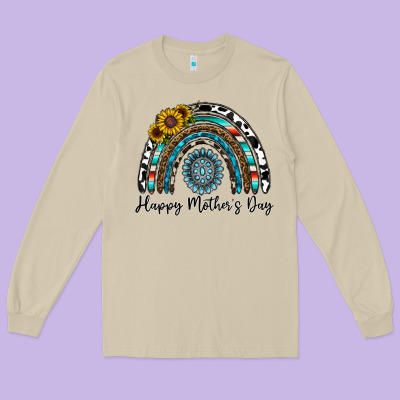 Happy Mother's Day Rainbow Long Sleeve Tee Designed By Cowhidedigitalart