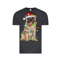 Vintage Black pug with christmas lights Vintage Tee - RanaPortraitStore