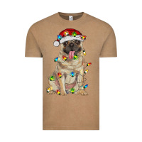 Vintage Coffee pug with christmas lights Vintage Tee - RanaPortraitStore