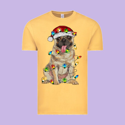 Pug With Christmas Lights Vintage Tee Designed By Ranaportraitstore