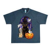 Midnight Navy Halloween Cat and Pumpkin Urban Heavy Tee - texasbilliewilder