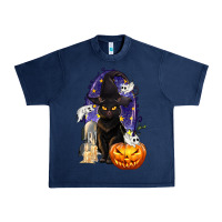 Navy Halloween Cat and Pumpkin Urban Heavy Tee - texasbilliewilder