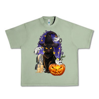 Oil Green Halloween Cat and Pumpkin Urban Heavy Tee - texasbilliewilder