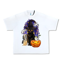 White Halloween Cat and Pumpkin Urban Heavy Tee - texasbilliewilder