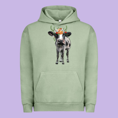 Holstein Cow Floral Wreath Urban Hoodie Designed By Barkaloodesign