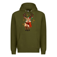 Army Green reindeer in christmas Premium Hoodie - MaliasSmallBusiness