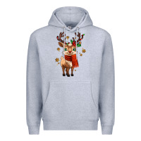 Heather Grey reindeer in christmas Premium Hoodie - MaliasSmallBusiness