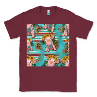 Burgundy turquoise baby pig seamless pattern Classic Tee - HRA Design Shop