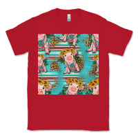 Red turquoise baby pig seamless pattern Classic Tee - HRA Design Shop
