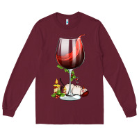 Burgundy christmas wine glass Long Sleeve Tee - FaDigitalArtStudio