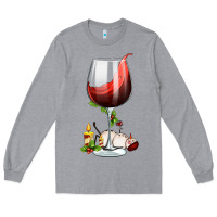 Heather Grey christmas wine glass Long Sleeve Tee - FaDigitalArtStudio