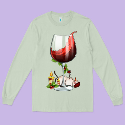 Christmas Wine Glass Long Sleeve Tee Designed By Fadigitalartstudio