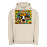 Pigment French Oak holstein cow with sunflowers Urban Hoodie - BarkalooDesign