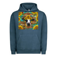 Pigment Midnight Navy holstein cow with sunflowers Urban Hoodie - BarkalooDesign