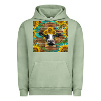 Pigment Oil Green holstein cow with sunflowers Urban Hoodie - BarkalooDesign