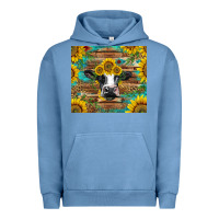 Pigment Pebble Blue holstein cow with sunflowers Urban Hoodie - BarkalooDesign