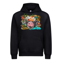 Black baby pig with floral and western background Urban Hoodie - BarkalooDesign