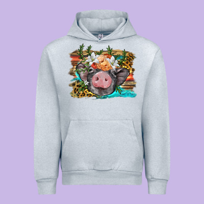 Baby Pig With Floral And Western Background Urban Hoodie Designed By Barkaloodesign